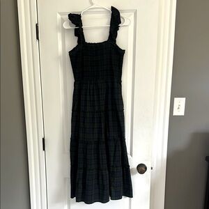 JCrew Holiday Black and Green Tartan Plaid Dress, Sz S.